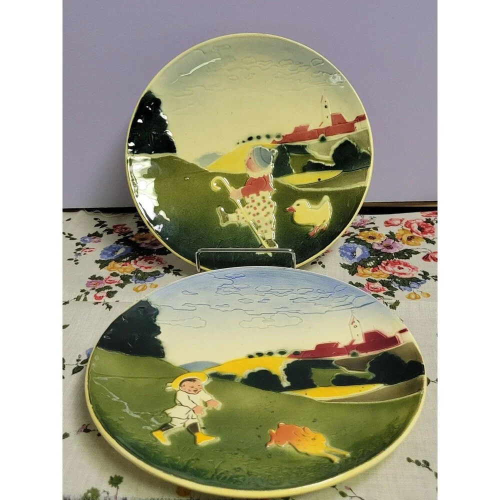 2pcs rare Krómcány Hungarian charming fairy tale ceramic  plates
